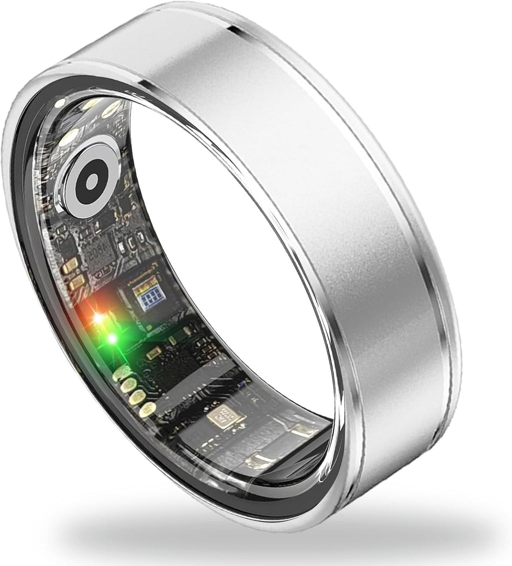 Smart Ring Health Tracker, Fitness Tracker Ring for Women Men, Monitoring of Pedometer, Spo2, Sleep Quality, Heart Rate, No Subscription Fee, Sport Rings for Ios & Android (Silver, 7)