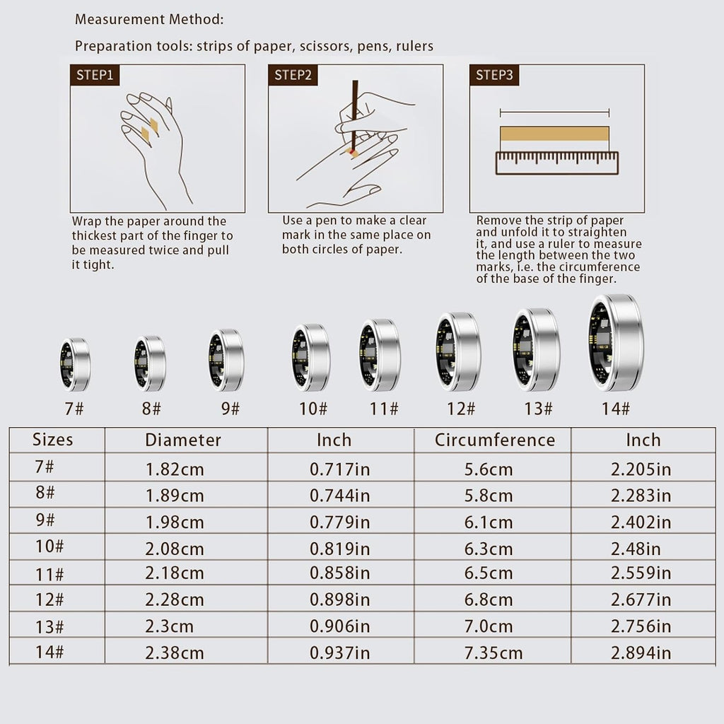 Smart Ring Health Tracker, Fitness Tracker Ring for Women Men, Monitoring of Pedometer, Spo2, Sleep Quality, Heart Rate, No Subscription Fee, Sport Rings for Ios & Android (Silver, 7)